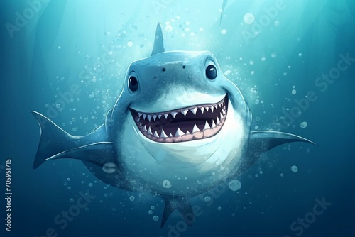 Humorous, amiable shark illustration with a see-through background for design purposes. Generative AI © Natalia