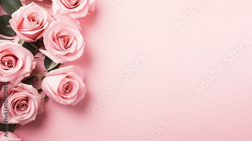 blush pink roses on solid background - valentine s day card design background element with copy space - romantic love design - generative ai