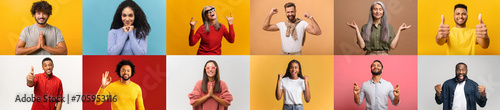 Fotografie Set of people, each showing positive gestures such as thumbs-up or a prayer sign