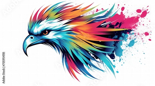 Eagle bird, rainbow vibrant colorsplash, watercolor style white background. Generate AI © Leafart