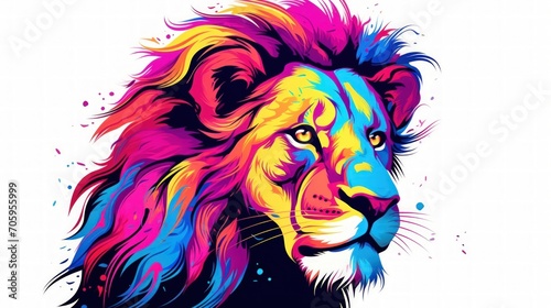 Lion king wild animal  rainbow vibrant colorsplash  watercolor style white background. Generate AI