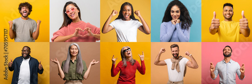 фотографія The individuals exude joy and excitement, with gestures that range from heart sh