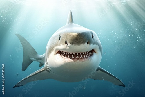 Humorous  amiable shark illustration with a see-through background for design purposes. Generative AI