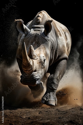 rhinoceros running on a dark background