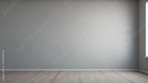 Light grey color empty room with light from window in modern interior. Wall scene mockup for showcase. Wall with copy space. © Iryna