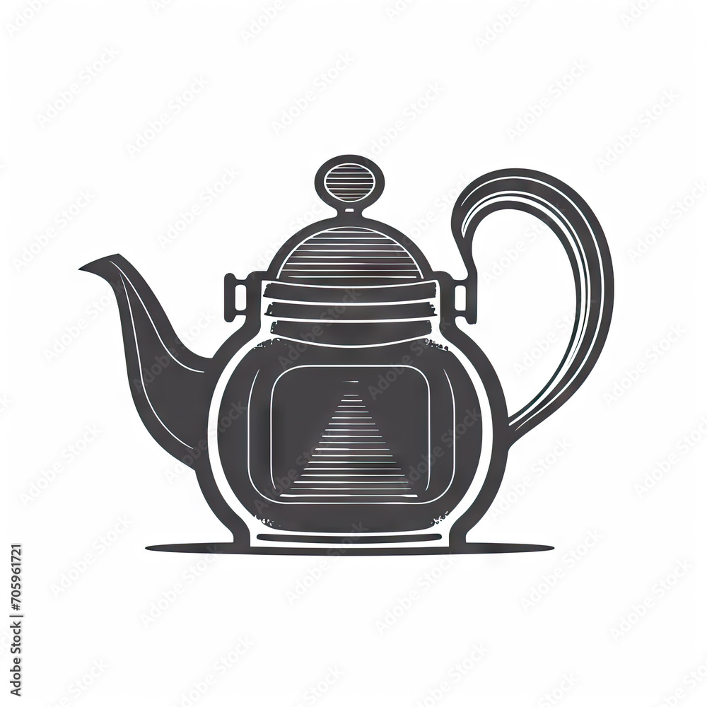 Obraz premium Cute black ceramic teapot, flat icon on white background