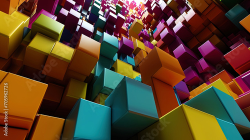 Abstract graphics, which is a cascade of color cubes striving up