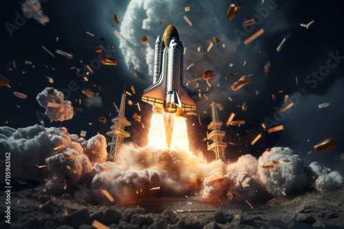 A dynamic visual featuring a rocket soaring through a financial galaxy, representing the upward trajectory of investments and the limitless possibilities of financial growth. Generative Ai.