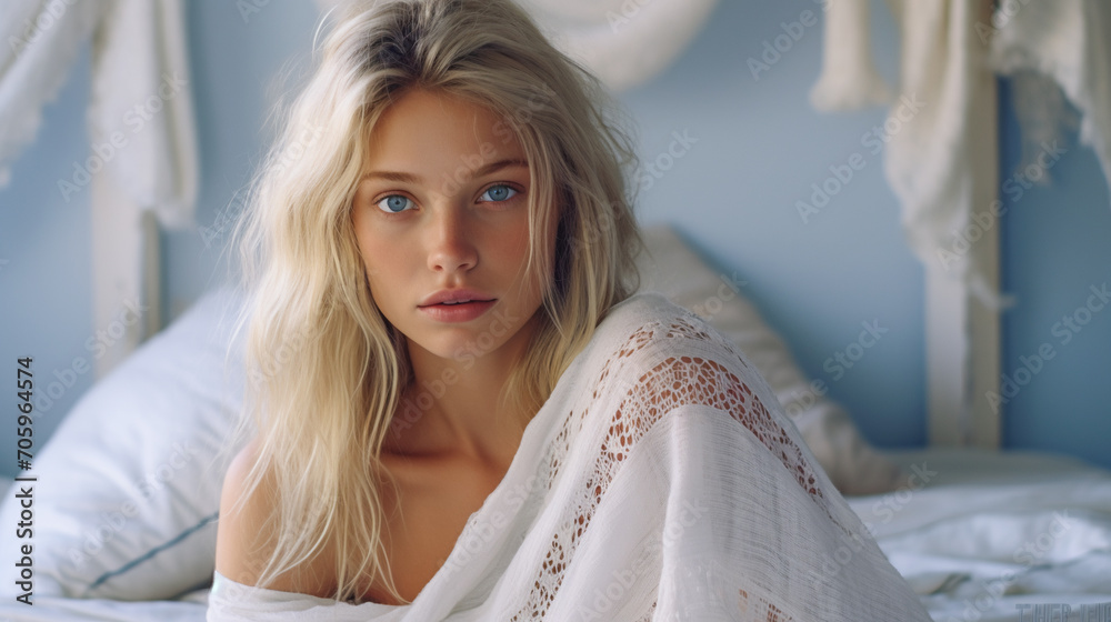 Dreamy White Bedroom Self Portrait of Beauty Dreamy White Bedroom Self Portrait of Beauty