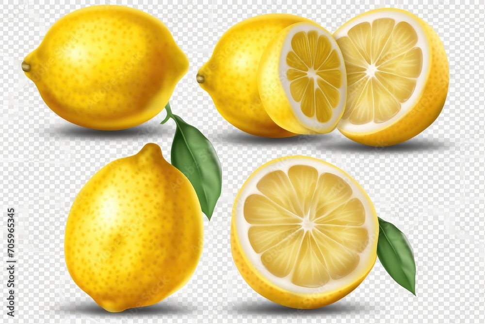 ripe lemon fruit half and slice lemon isolated Fresh 