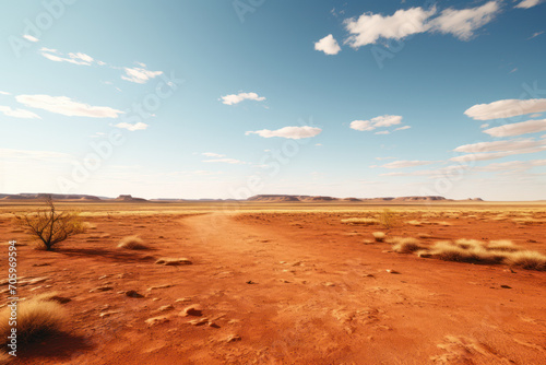 A vast expanse of red earth in the Australian Outback  depicting the iconic and rugged landscape of the continent. Generative Ai.