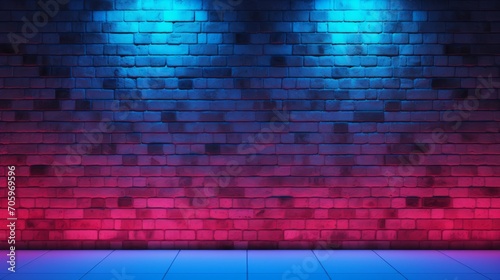 Vibrant Neon Light on Unplastered Brick Walls Background AI Generated