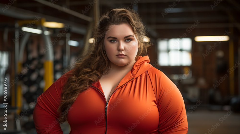Plus-Size Woman in Sportswear. Beautiful Full-Figured Lady in Tracksuit Plus-Size Woman in Sportswear. Beautiful Full-Figured Lady in Tracksuit