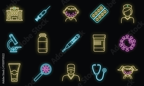 Health chicken pox icons set. Outline set of health chicken pox vector icons neon color on black