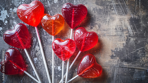 heart shaped lollipops on dark background 