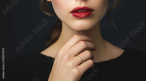 portrait of a woman with a gold ring  isolated on black