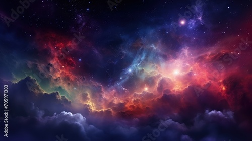 Fantastic supernova Colorful space galaxy cloud nebula scenery background. Generative AI