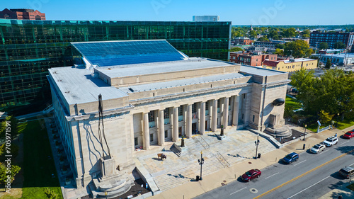 Fototapeta Naklejka Na Ścianę i Meble -  Aerial View of Neoclassical Library and Modern Plaza in Indianapolis