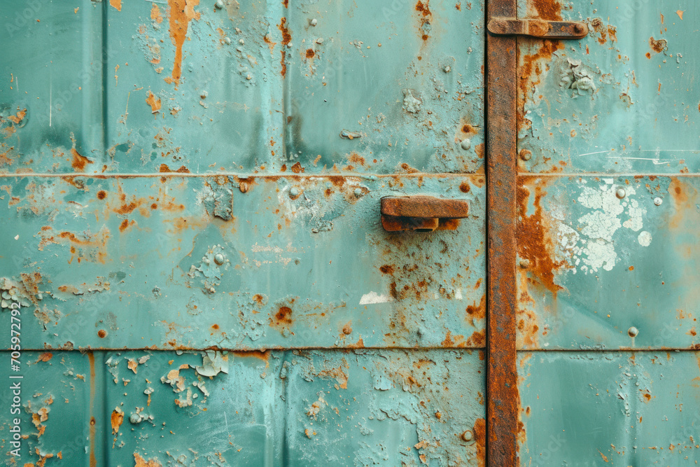 Rustic metal door with peeling paint, an image showcasing a weathered metal door with peeling paint, rust, and aged textures. Rustic metal door with peeling paint, an image showcasing a weathered metal door with peeling paint, rust, and aged textures.
