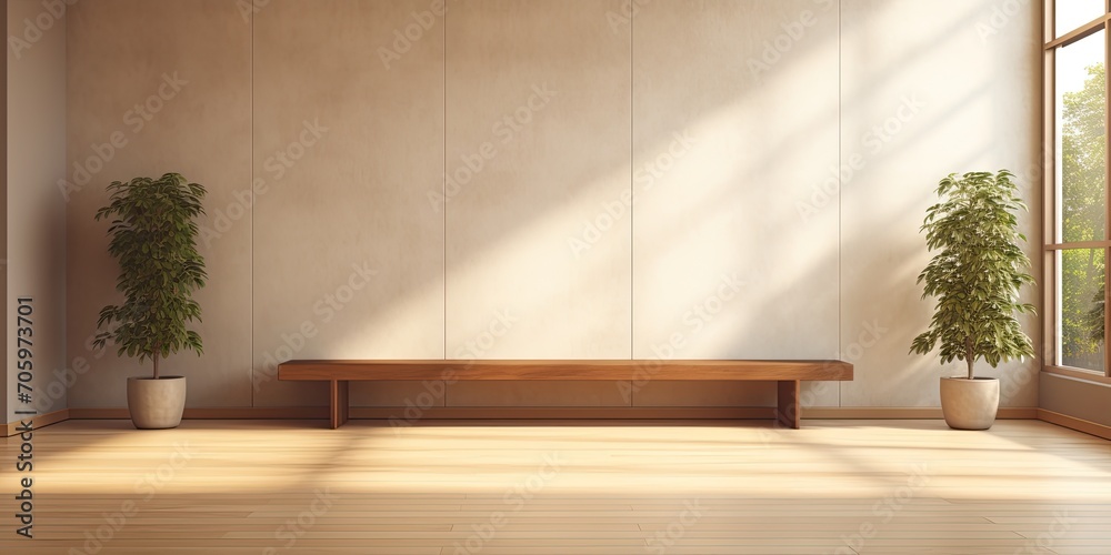 Fototapeta premium Room with seating, natural light, and blank area for placing objects.