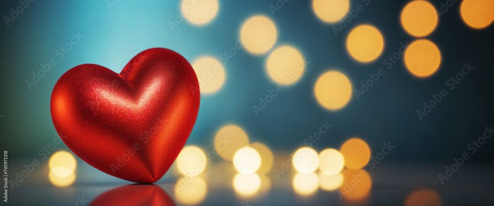 Big red shiny heart on bokeh effect background. Valentine's day illustration. Generative AI Big red shiny heart on bokeh effect background. Valentine's day illustration. Generative AI