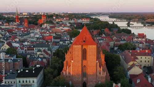 Architecture of the old town in Torun at sunset, Poland. photo