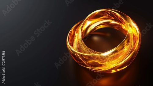 A glossy golden ring or bracelet with a textured surface and sparkling particles, isolated on a dark background, ideal for luxury branding or high-end jewelry advertisements. Banner with copy space