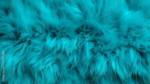 Close up of vibrant blue fur texture with various shades of turquoise. Dyed animal fur. Concept is Softness, Comfort and Luxury. Can be used as Background, Fashion, Textile, Interior Design