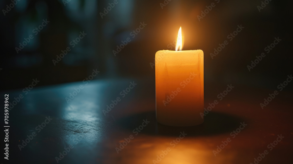 Close-up of a single unlit candle in a dark room. Close-up of a single unlit candle in a dark room.