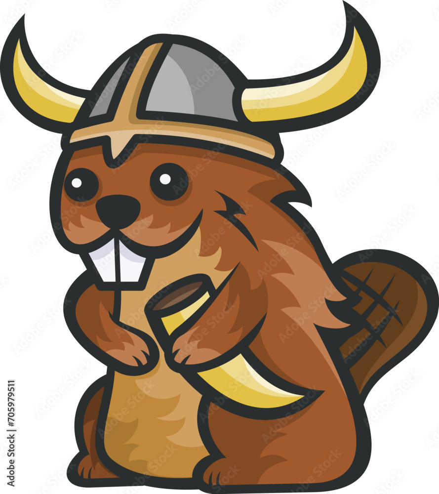 cartoon cute viking beaver smiling happily cartoon cute viking beaver smiling happily