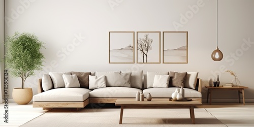 Modern home decor with a stylish living room including a modular sofa  wooden coffee table  and elegant accessories.