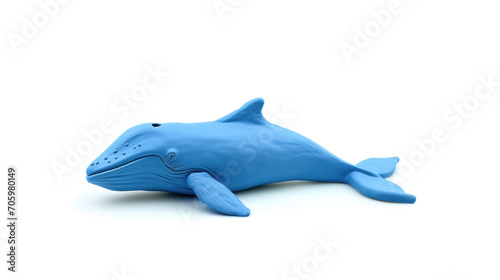 Funny blue whale formed from plasticine on white background