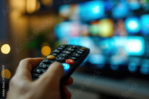 Man's Close-up with TV Remote Control