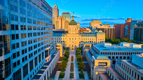 Aerial Indianapolis Statehouse at Sunset, Urban Contrast photo