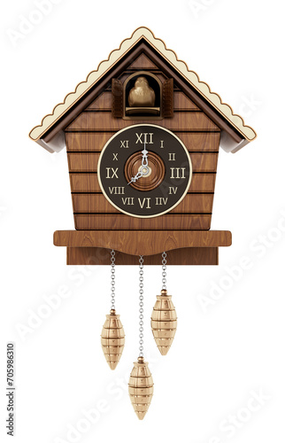 Vintage cuckoo clock isolated on transparent background. 3D illustration