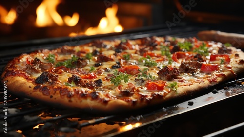 Fresh Baked Pizza Closeup - Traditional Wood-fired