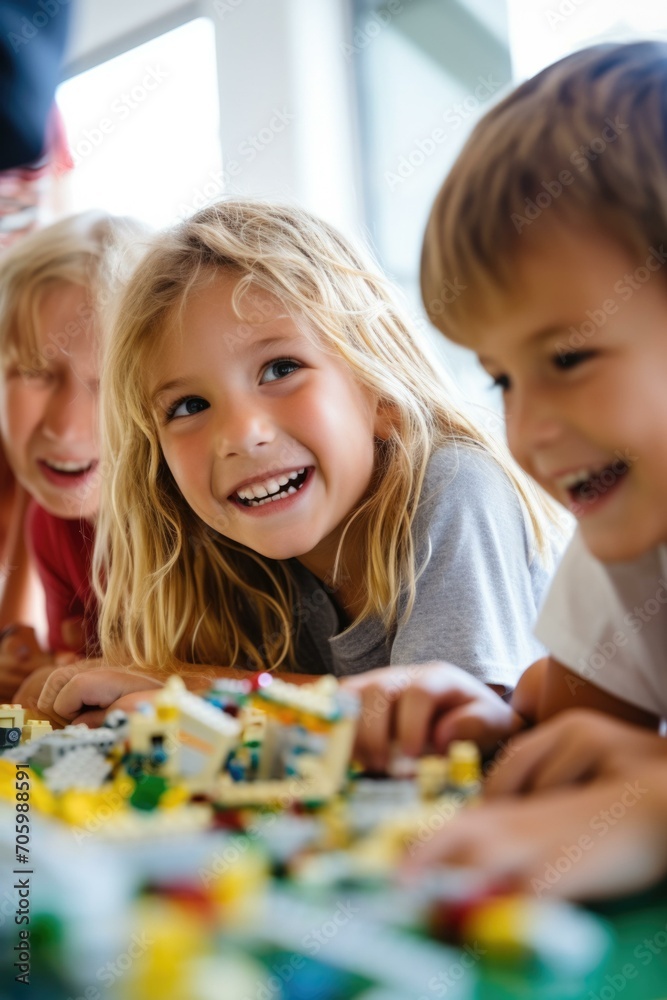 Children playing with in a classroom. Generative AI. Children playing with in a classroom. Generative AI.