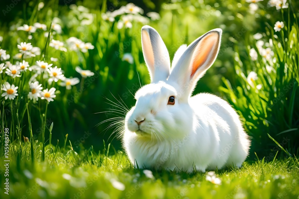 Obraz premium white rabbit in grass
