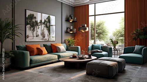 Interior style of modern living room with sophisticated color palette  photo