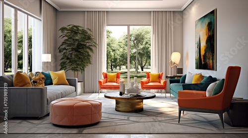 Interior style of modern living room with sophisticated color palette  photo