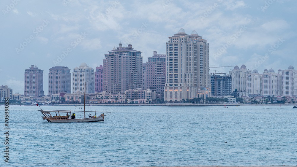 beautiful view qatar peral area from katara beach