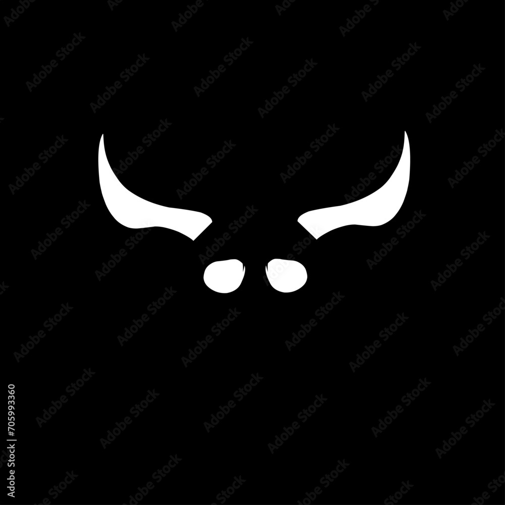 Shadow shape of horns and skull, white on black vector illustration. Shadow shape of horns and skull, white on black vector illustration.