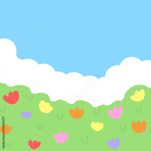 Tulip flowers and sky background 