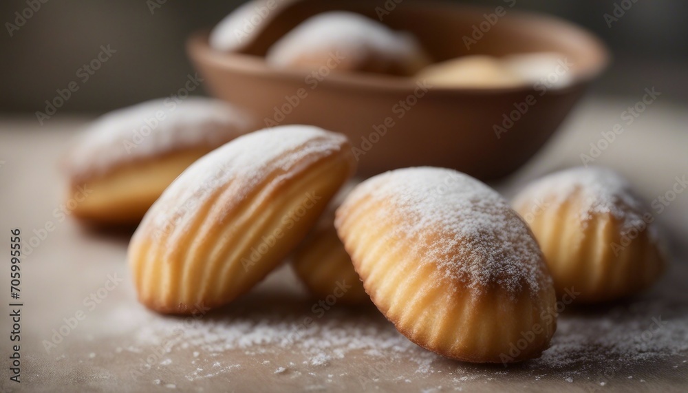 Madeleines dusted with powdered sugar