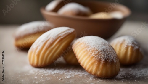 Madeleines dusted with powdered sugar