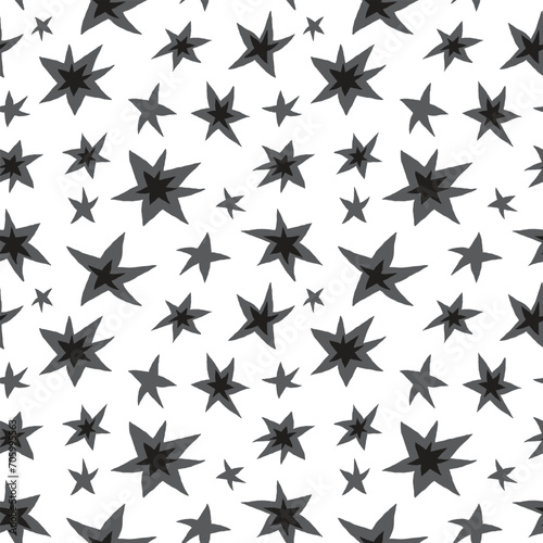 Seamless pattern with gray stars. Monochrome simple vector pattern. Kids texture. Nursery prints for textile  apparel  wrapping paper and other surfaces.
