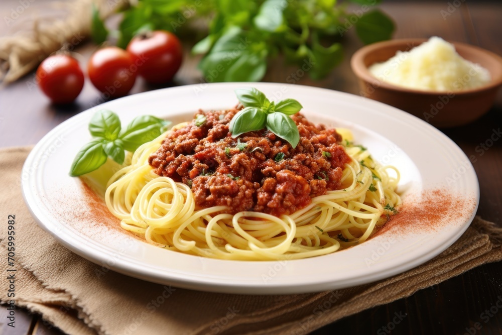 bolognese with spaghetti. Italian background bolognese with spaghetti. Italian background