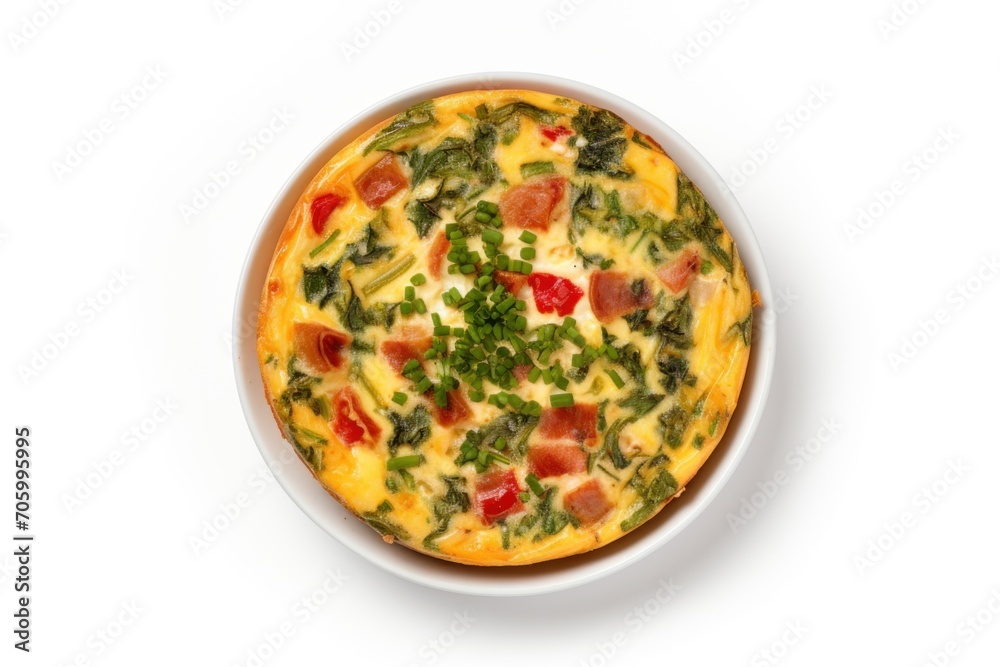 top view of Italian frittata with tomatoes and herbs.omelet.breakfast