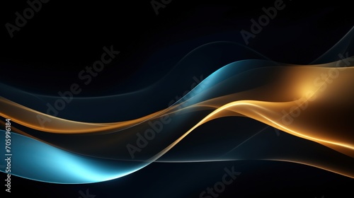 Abstract dynamic blue and golden wavy background. Generate AI image