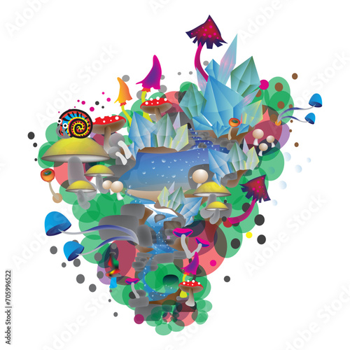 illustration of a waterfall rainbow bubble fantasy